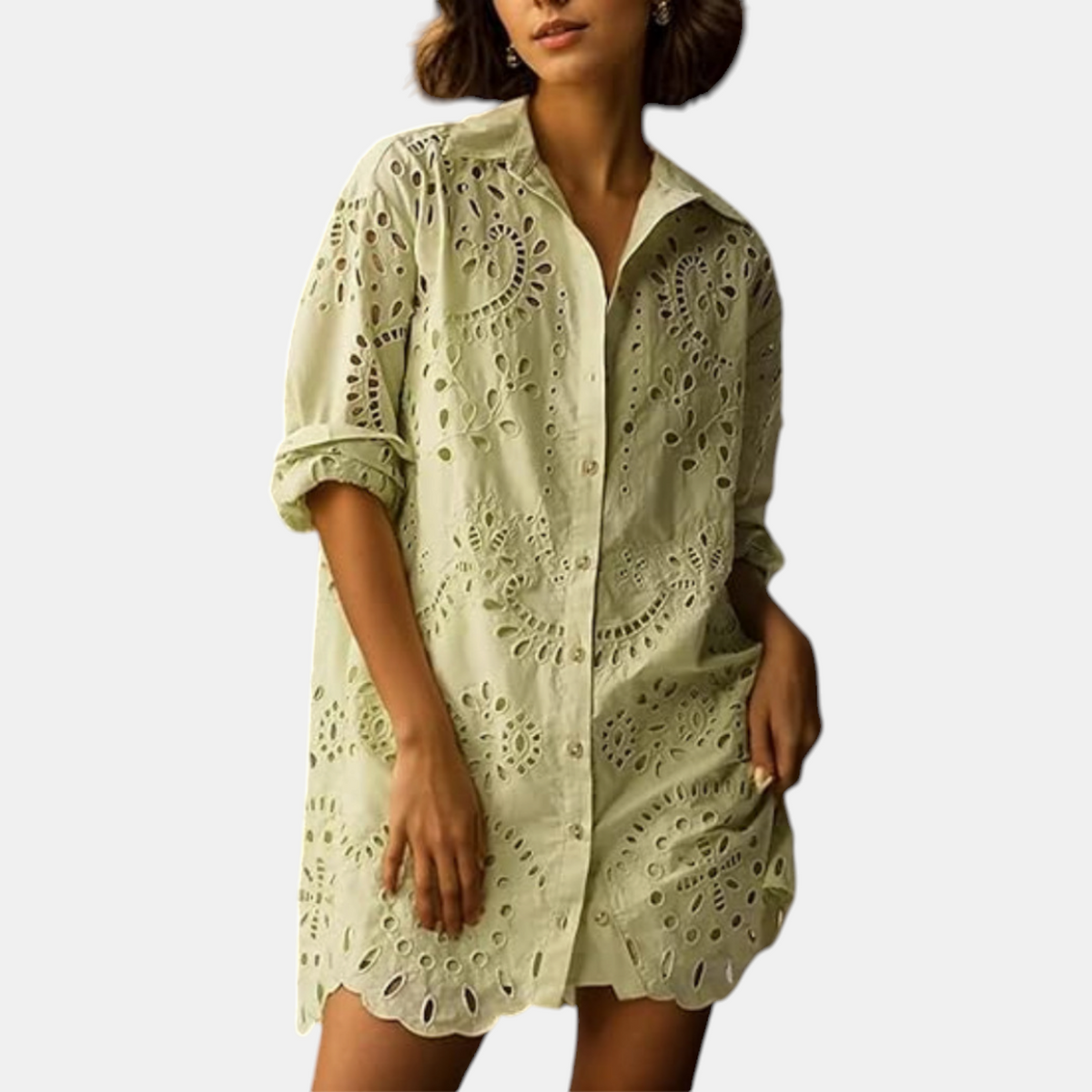 Women's Lace Dress, Eyelet Broderie Anglaise Shirt Mini