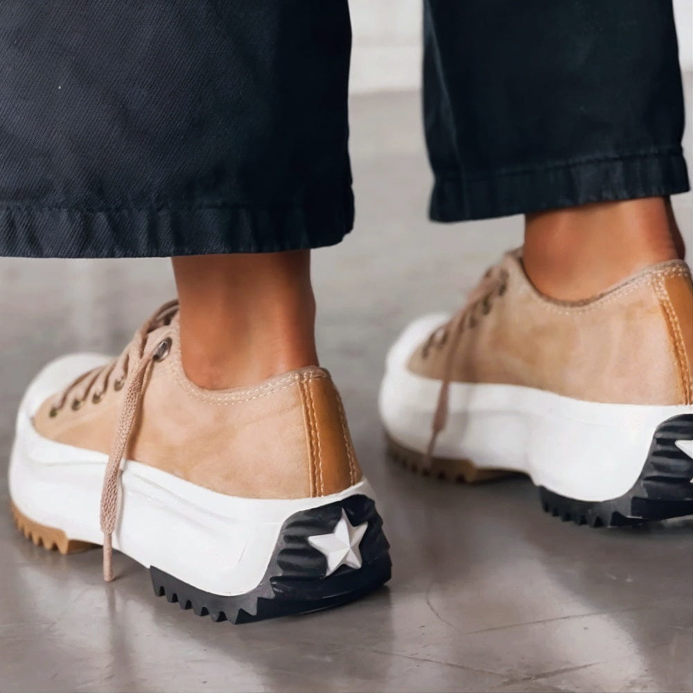 Bettina platform shoes by Bennett and Family featuring orthopedic design and chunky sole, casual style, and beige color.