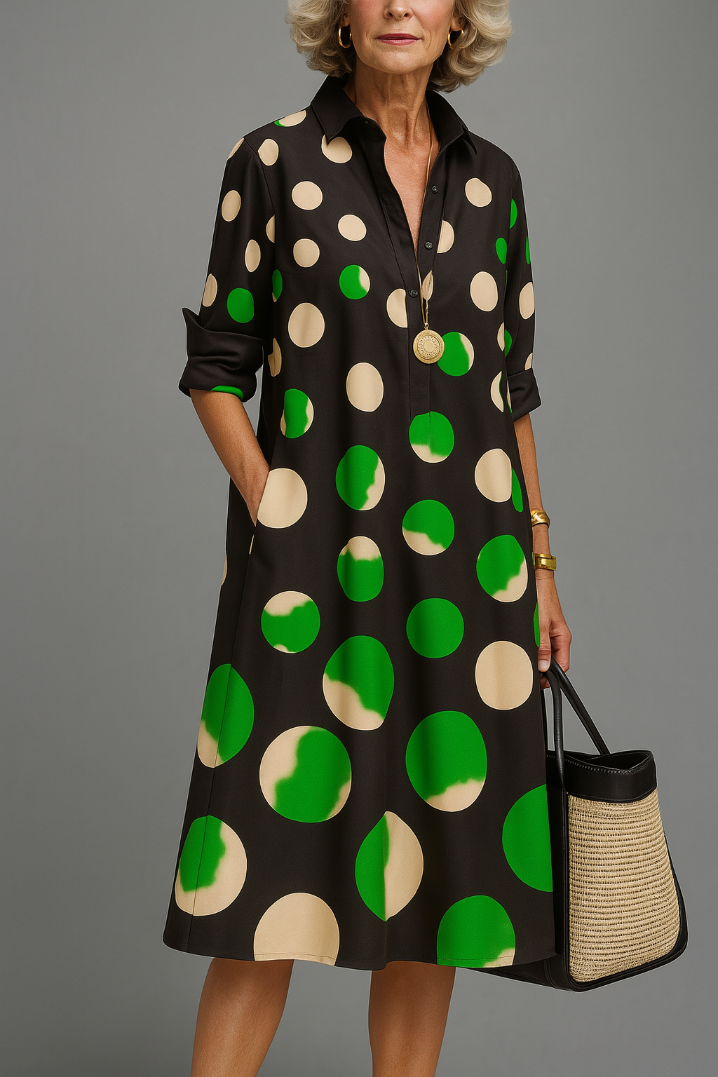 Elegant Naomi Bennett and Family midi dress in a refined, flowing fabric, featuring a stylish neckline and sophisticated silhouette.