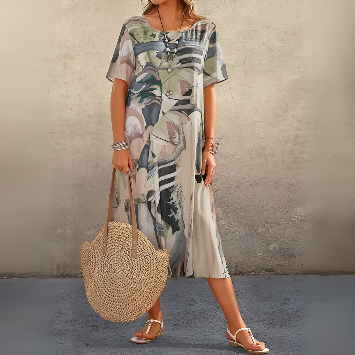 Joelle floral dress by The Rowan Daughters featuring a light, elegant style with a colorful floral pattern and flowing fabric.