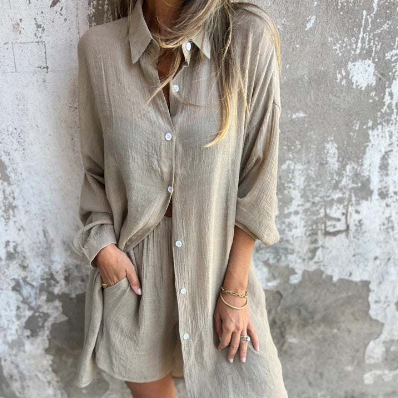 Brooke | Linen-Look Shirt & Shorts Set For Women