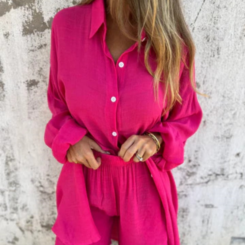 Brooke | Linen-Look Shirt & Shorts Set For Women