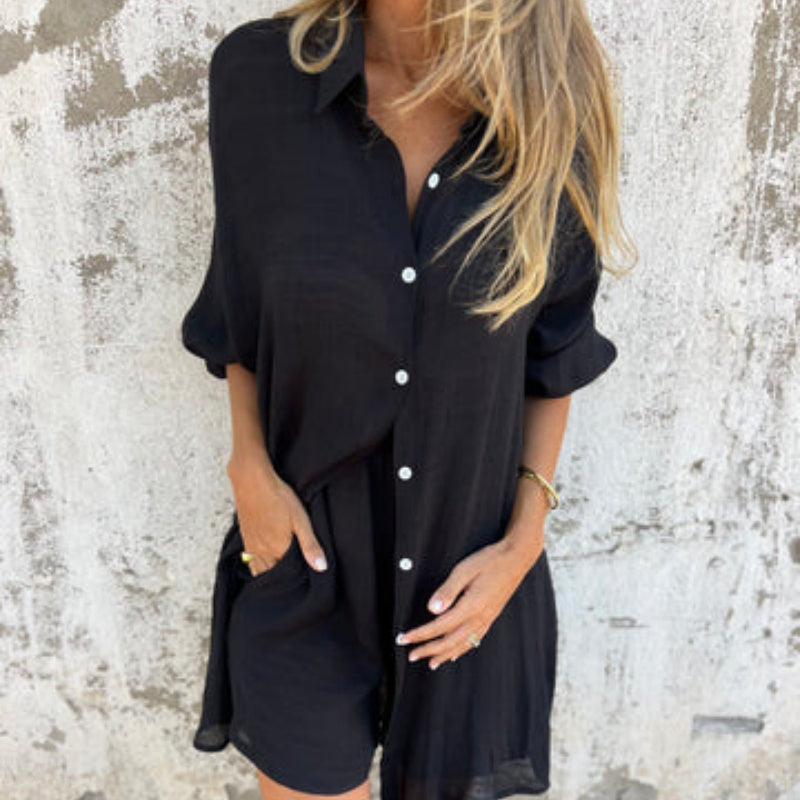 Brooke | Linen-Look Shirt & Shorts Set For Women