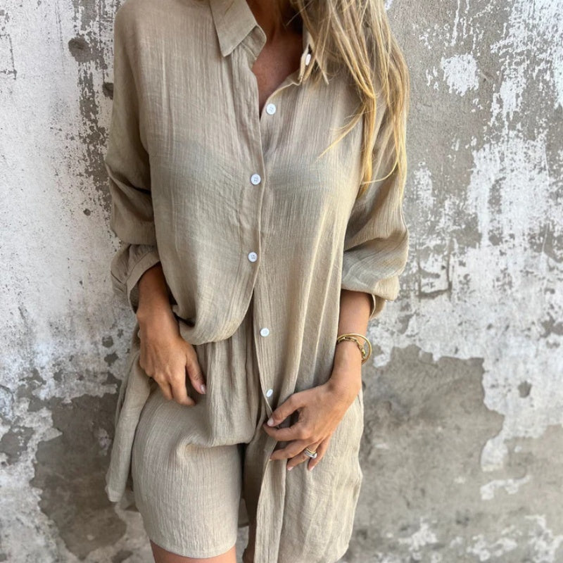 Brooke | Linen-Look Shirt & Shorts Set For Women